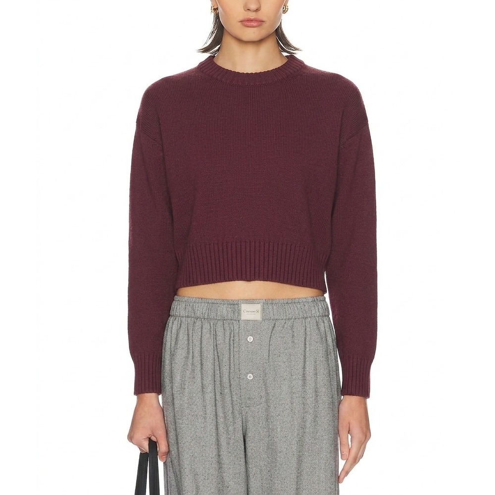 ENZA COSTA Chunky Cotton Cashmere Sweater Women Medium Plum Purple Cropped